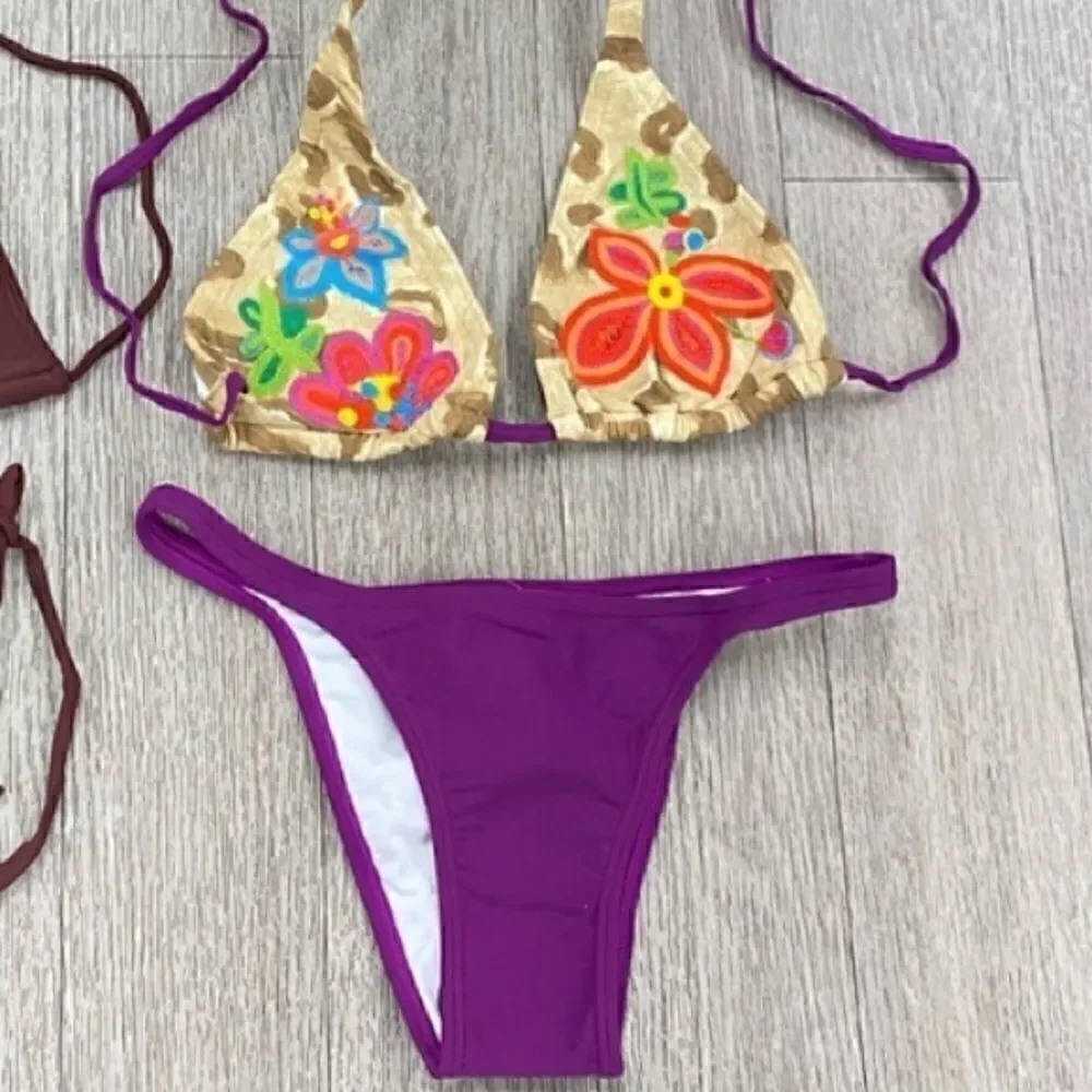 NWTs Cia.Maritima Purple Embroidered Flower Bikini Size Medium